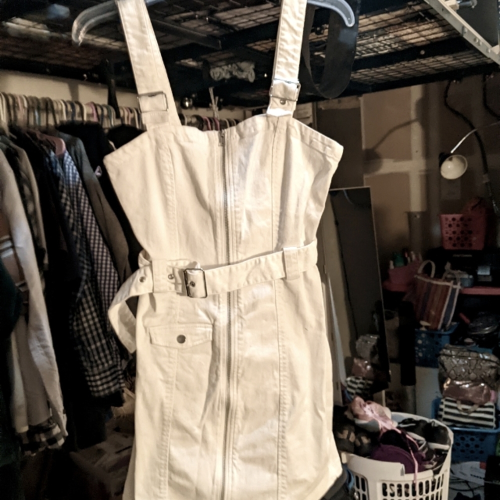 Divided by H&M White Zip-Up Denim Mini Dress